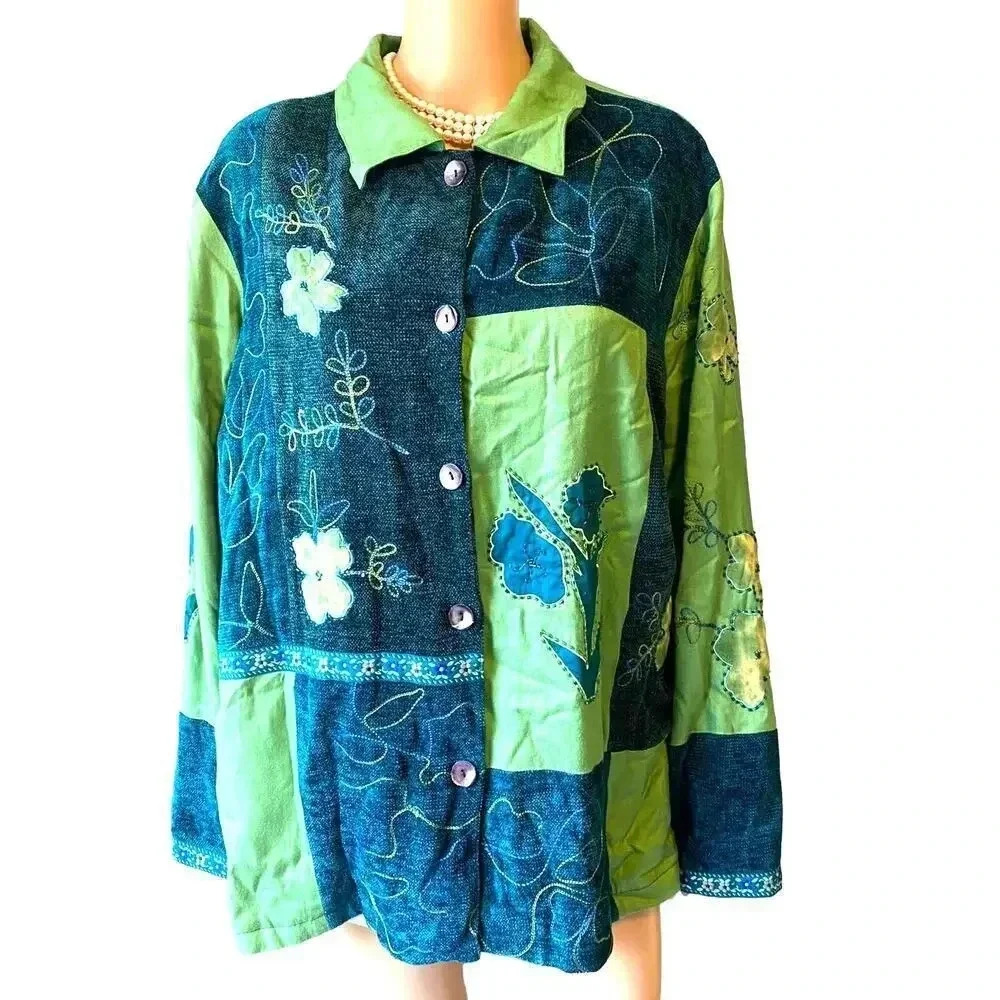 Retro Choices Artsy Boho Y2K Art to wear  Buttons Up Cozy Jacket Women Plus 1X